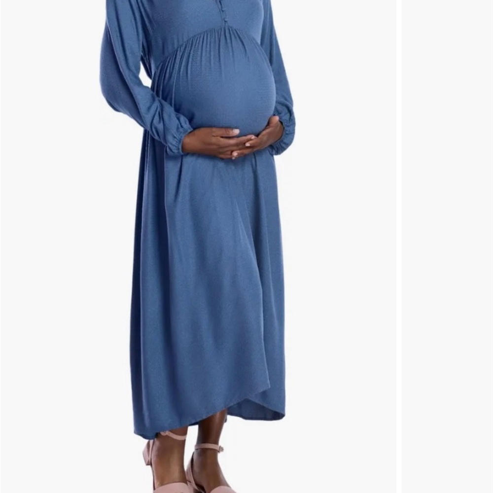 Motherhood Long Sleeve Blue Maternity Dress